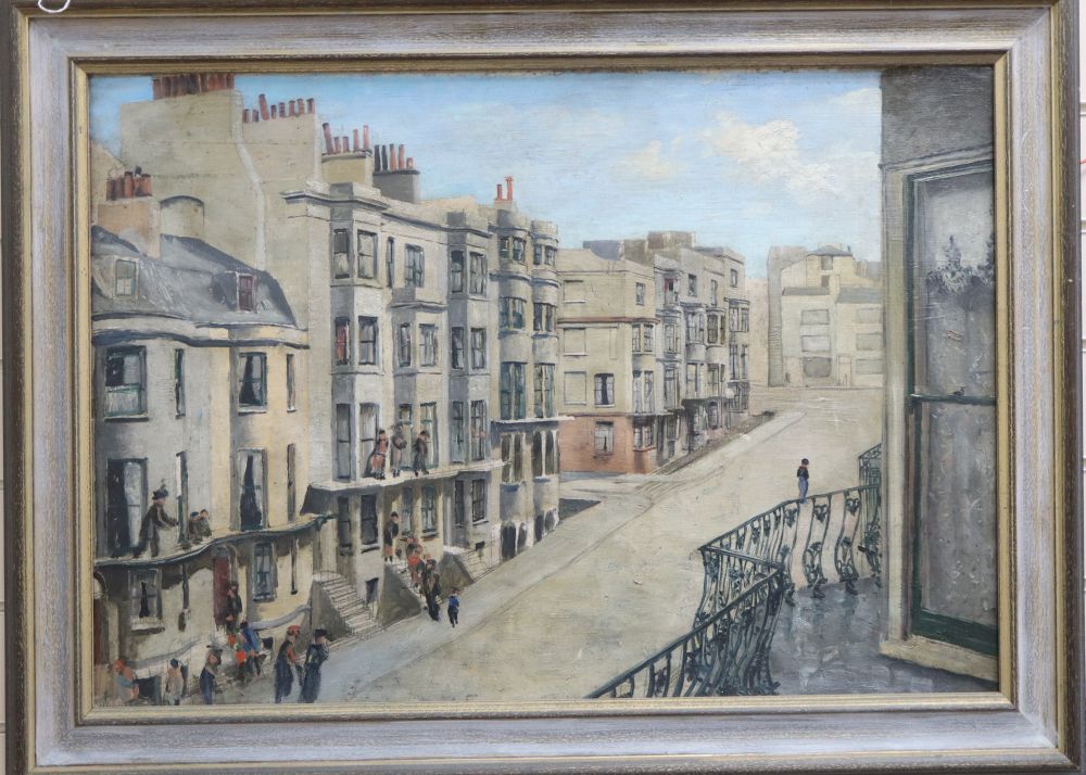 George J. Charlton (1899-1974), oil on board, Street in Brighton, inscribed verso, 52 x 74cm